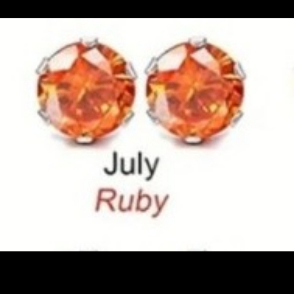 Stainless steel ruby cubic zirconia earrings silver  july birth stone